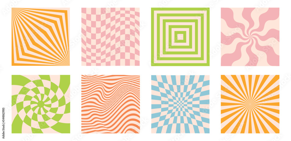 Aufkleber Vector backgrounds in groovy psychedelic style - abstract backdrops and design templates for social media posts and stories, cards and posters