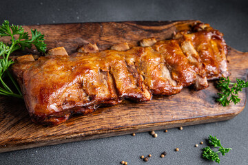 ribs grill pork barbecue rib fried meal food snack on the table copy space food background top