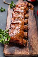 ribs grill pork barbecue rib fried meal food snack on the table copy space food background top
