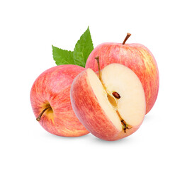 Fresh apple with leaves isolated on transparent background. (.PNG)