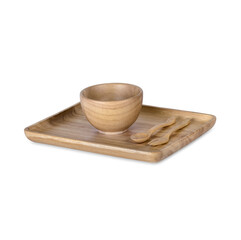 Wooden tray set isolated on transparent background. (.PNG)