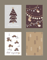 Set of Christmas and New Year cards. Cute pictures. Best gift for close people. Hand drawn illustration