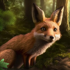 Fototapeta premium Cartoon fox animal in the woods illustration 