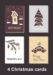 Set of Christmas and New Year cards. Cute pictures. Best gift for close people. Hand drawn illustration