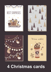 Set of Christmas and New Year cards. Cute pictures. Best gift for close people. Hand drawn illustration