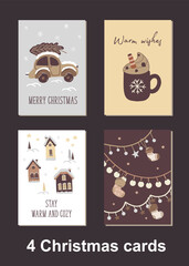 Set of Christmas and New Year cards. Cute pictures. Best gift for close people. Hand drawn illustration