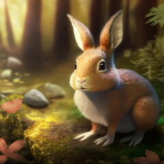 Fototapeta premium cute adorable bunny rabbit Cartoon animal in the woods illustration 