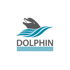 emblem of dolphin and sea waves isolated on white background