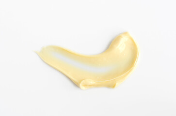 Yellow beauty mask (banana face cream, shea butter facial mask, body butter) swatch. Brush stroke...