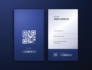 Elegant Stylish Vertical Business Card Template, Dark Blue and Silver Metalic