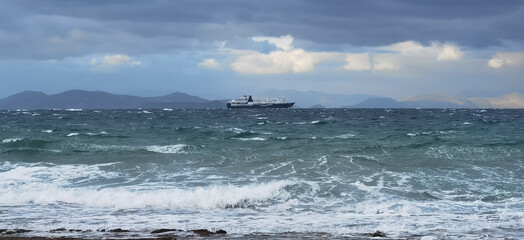 Fototapeta premium panoramic view of a beach in Greece at winter