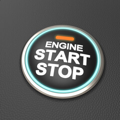 a engine start stop button with blue shine. 3d illustration