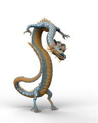 3D rendering of a Chinese dragon standing tall on hind legs isolated on a transparent background.