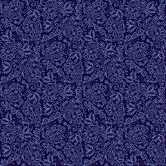 Seamless (you see 4 tiles) paisley or damask dark blue background
