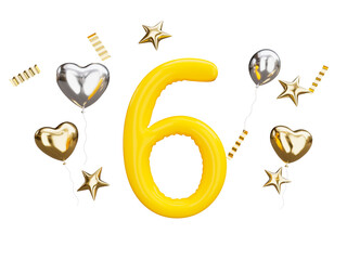 3d gold number 6 balloons icon isolated cutout