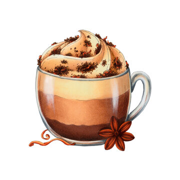 cup of coffee with chocolate cinnamone cappuccino latte sweet art illustration transparent  background png