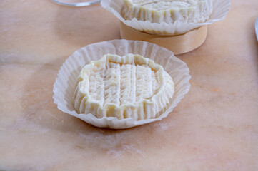 French cheeses Rocamadour served on marble board