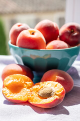 Bowl with red ripe sweet apricots fruits, harvest in Vaucluse, Provence, France