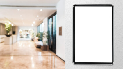 Billboard blank mock-up for your advertising and message. Abstract blur beautiful luxury hotel for...