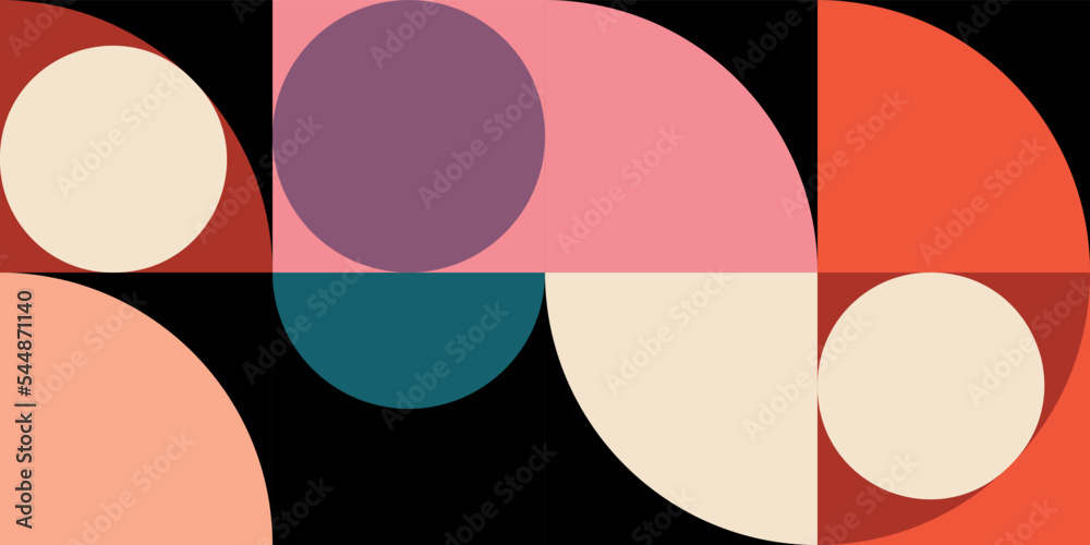 Aufkleber Modern vector abstract  geometric background with circles, rectangles and squares  in retro Scandinavian style. Pastel colored simple shapes graphic pattern.