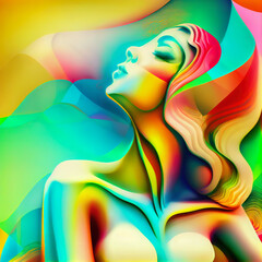 Obraz na płótnie Canvas geometric shapes of a woman face made up of spectrum colors generative ai