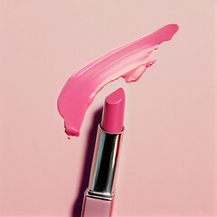 Pink lipstick on a pastel pink background. - obrazy, fototapety, plakaty