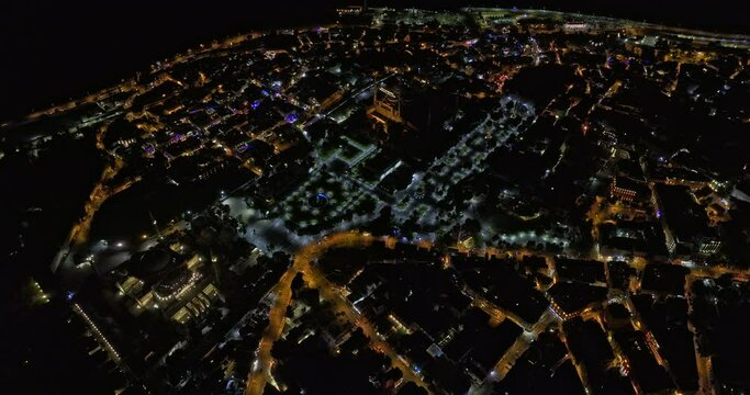 Istanbul Turkey Aerial v28 satellite birds eye view drone flyover fatih capturing downtown night cityscape from above with iconic blue mosque and sultan ahmet park - Shot with Mavic 3 Cine - July 2022