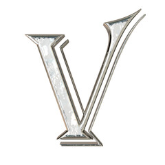 Glass in a silver frame. letter v