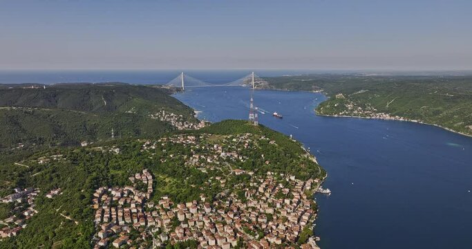 Istanbul Turkey Aerial v86 high altitude drone flyover merkez neighborhood sarıyer district capturing beykoz and spectacular bosphorus strait leading to black sea - Shot with Mavic 3 Cine - July 2022