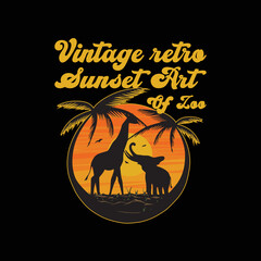vintage retro sunset art of zoo t shirt design and sticker