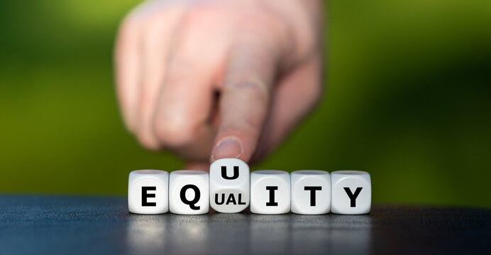 Dice Forms The Words Equity And Equality.