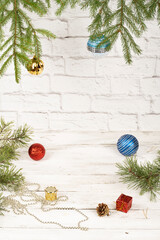 christmas tree branches background on a light background