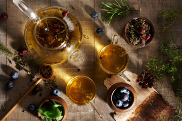 herbal tea with blueberries and rosehip