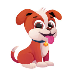 Puppy, cute dog child with collar, tongue and adorable tail in comic cartoon style isolated on white background.