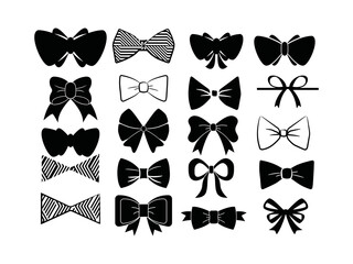  Bow Tie Bundle icon Vector Black, Bow Icon in silhouette, Bow outline for coloring on a white background Vector sillouettes 20 Design