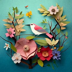 Papercraft of flowers and birds, gen art