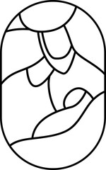 Vector Christmas Christian religious Nativity Scene of baby Jesus with Mary and Joseph in round. Logo icon illustration sketch. Doodle hand drawn with black lines