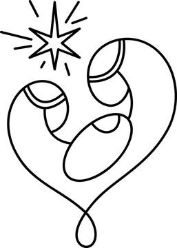 recommend clip art: Christmas Vector Christian icon religious Nativity Scene of baby Jesus with Mary Joseph and star in form of heart. Continuous art line drawing, print and logo design, emblem one single line, isolated