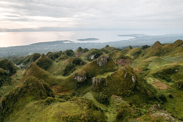 Drone view of Osmena Peak Cebu The Philippines viewpoint on the ocean