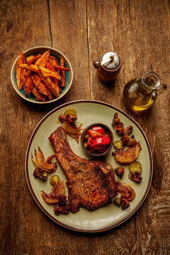 Roasted pork chops and sweet potatoes