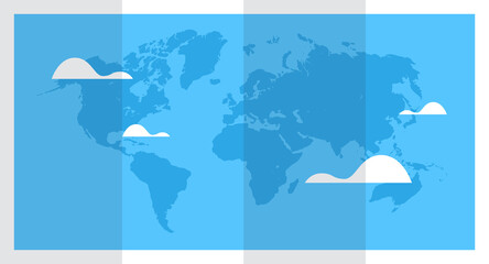 World map and horizontal earth planet concept flat illustration.	