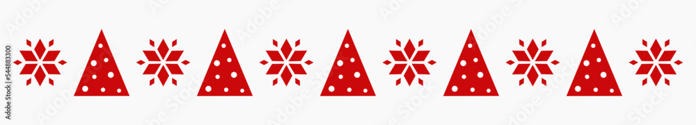 Wall mural christmas trees and stars red pattern border.