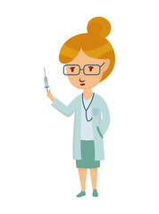 Kid profession doctor. Cartoon young person in professional uniform. Cute children occupation  illustration. Girl character in professions suit