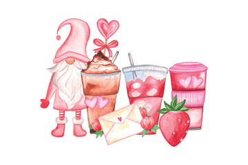 Valentine’s Day watercolor coffee and cocktail sublimation, Valentine's coffee drink clipart