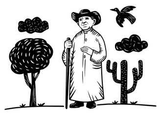 Religious figure from the Brazilian northeast in a natural setting.