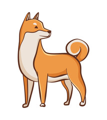 Shiba inu dog character. Playful pet standing. Hand drawn  sticker. Cute and funny dog. Adorable friend