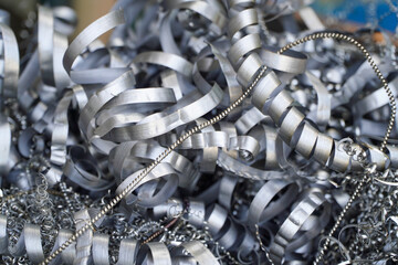 Turning and miling industry scrap of steel background,Small roughness sharpness,Steel scrap materials recycling