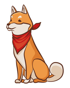 Shiba inu dog character. Playful pet sits. Hand drawn  sticker. Cute and funny dog. Adorable friend