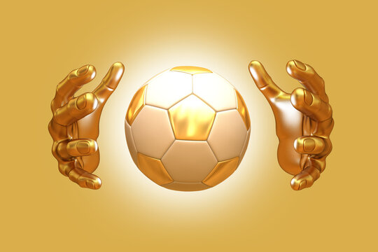 betting gambling  soccer football gold hand balls banner 3d render 3d rendering illustration 