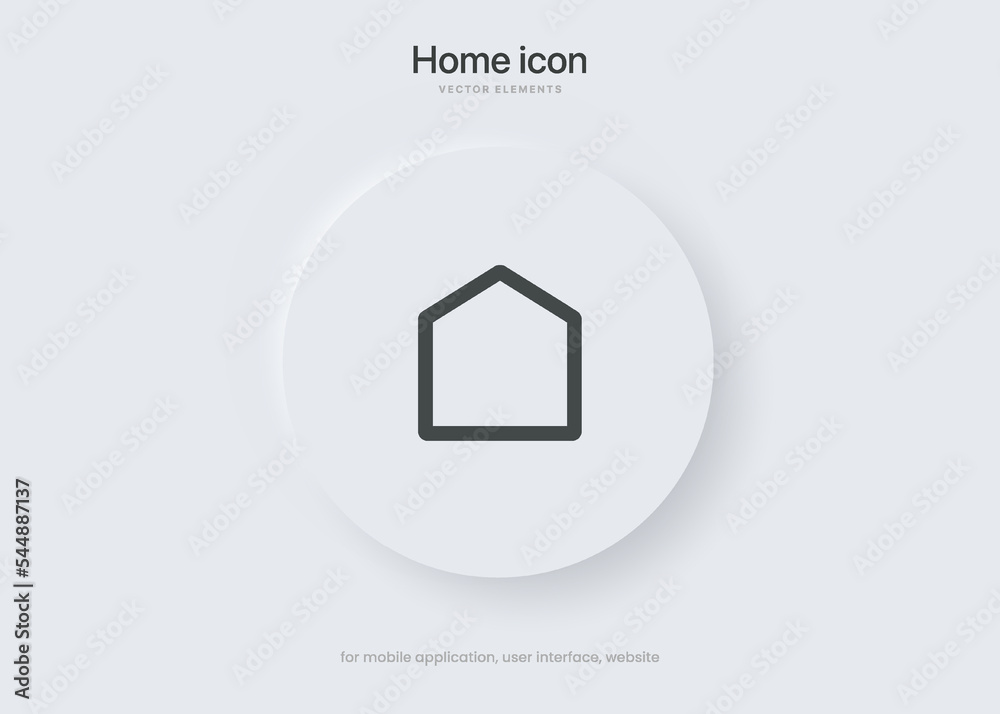 Poster minimal modern home, homepage, base, main page, house push button icon emblem symbol, sign. 3d blue 